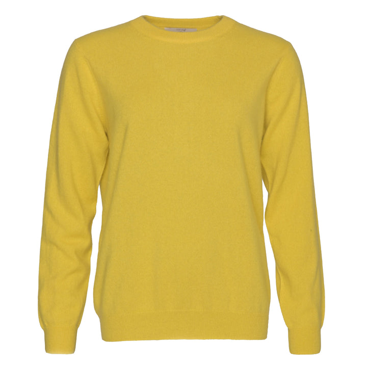 Klassischer Herren-Kaschmirpullover mit Rundhalsausschnitt in Gelb aus 100 % Kaschmir