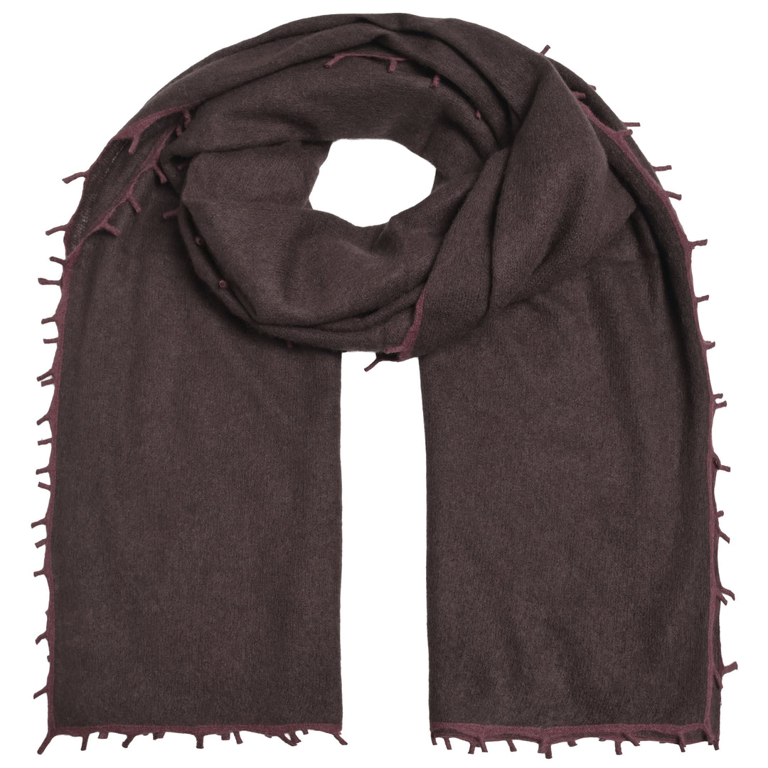 Doppelt gefilzter Light Kaschmirschal von cute stuff für Damen und Herren in Black Coffee Dunkelbraun mit Kontrastfransen und Kante, weich und edel, 205 cm x 80 cm