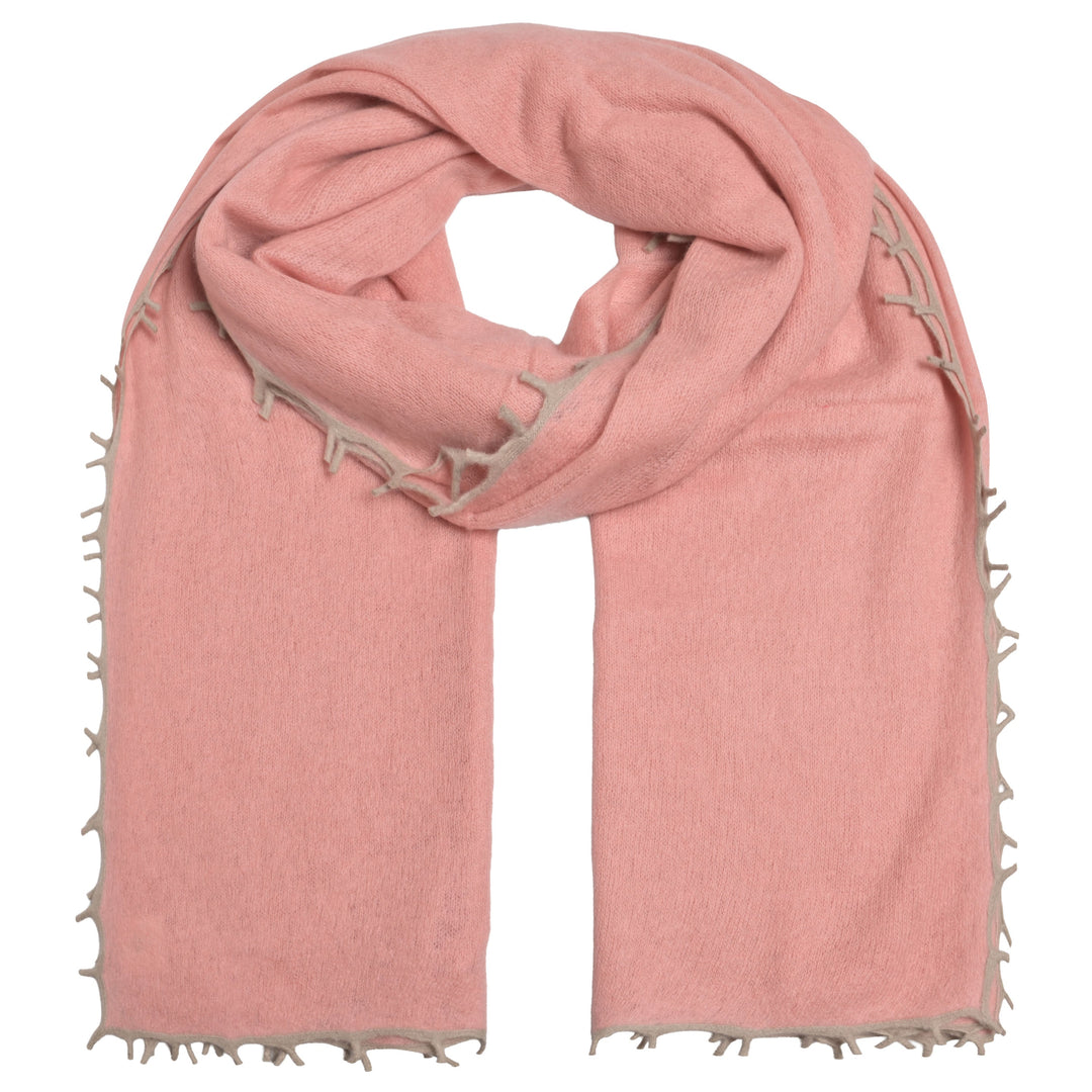 Doppelt gefilzter Light Kaschmirschal von cute stuff für Damen in Rosa mit Kontrastfransen und Kante, weich und edel, 205 cm x 80 cm