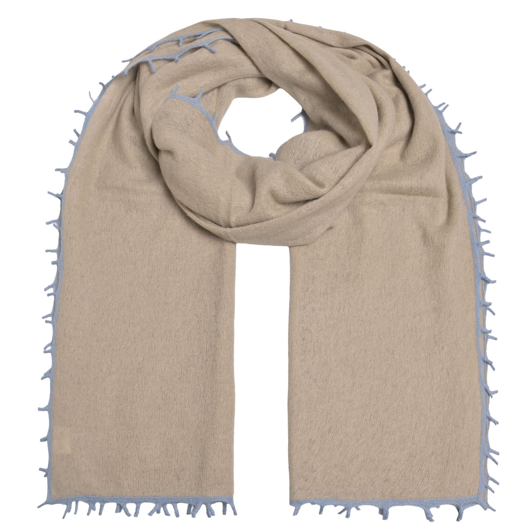 Doppelt gefilzter Light Kaschmirschal von cute stuff für Damen in Taupe mit Kontrastfransen und Kante, weich und edel, 205 cm x 80 cm