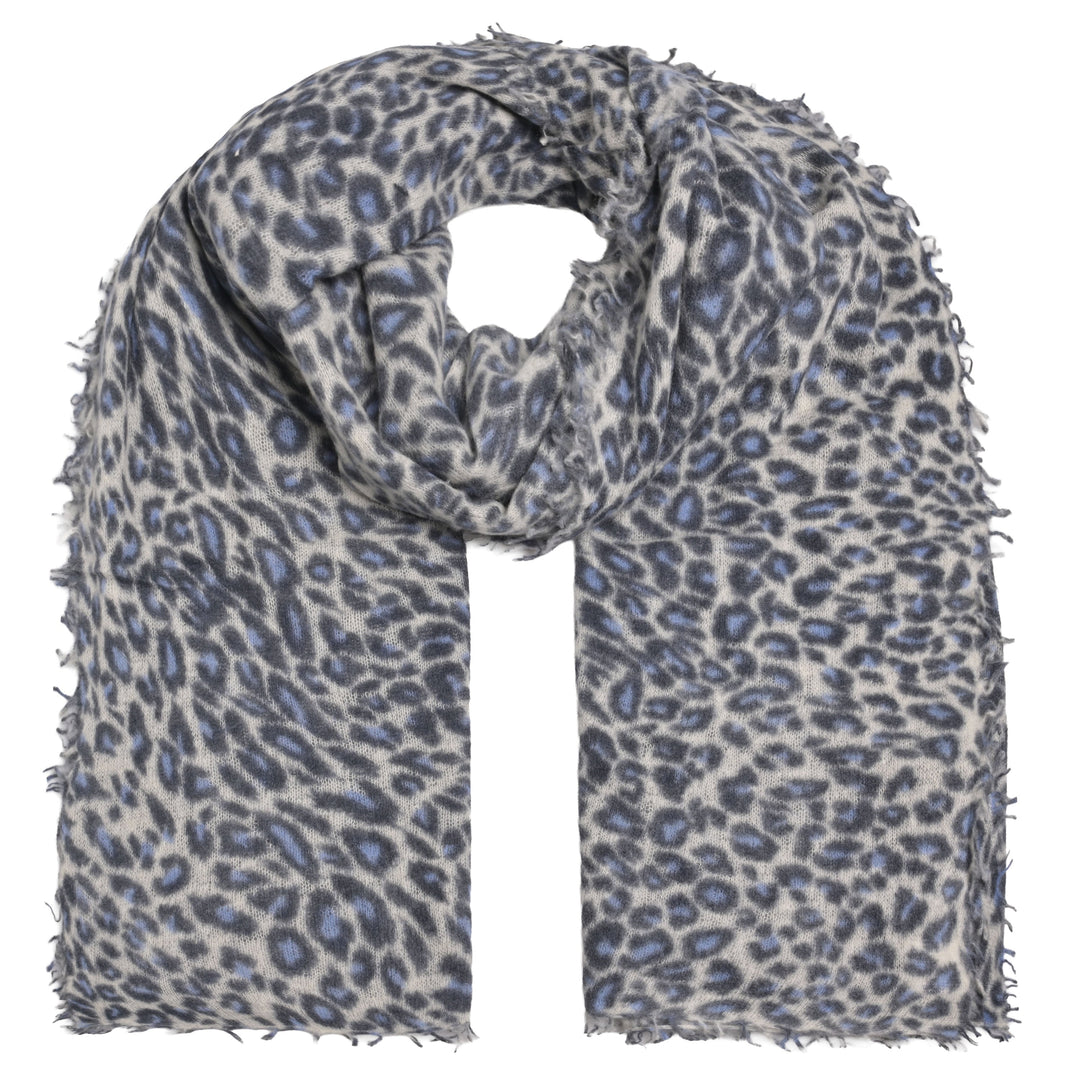 Langer Schal aus 100% reinem Kaschmir mit Leomuster für Damen in Blau von cute stuff