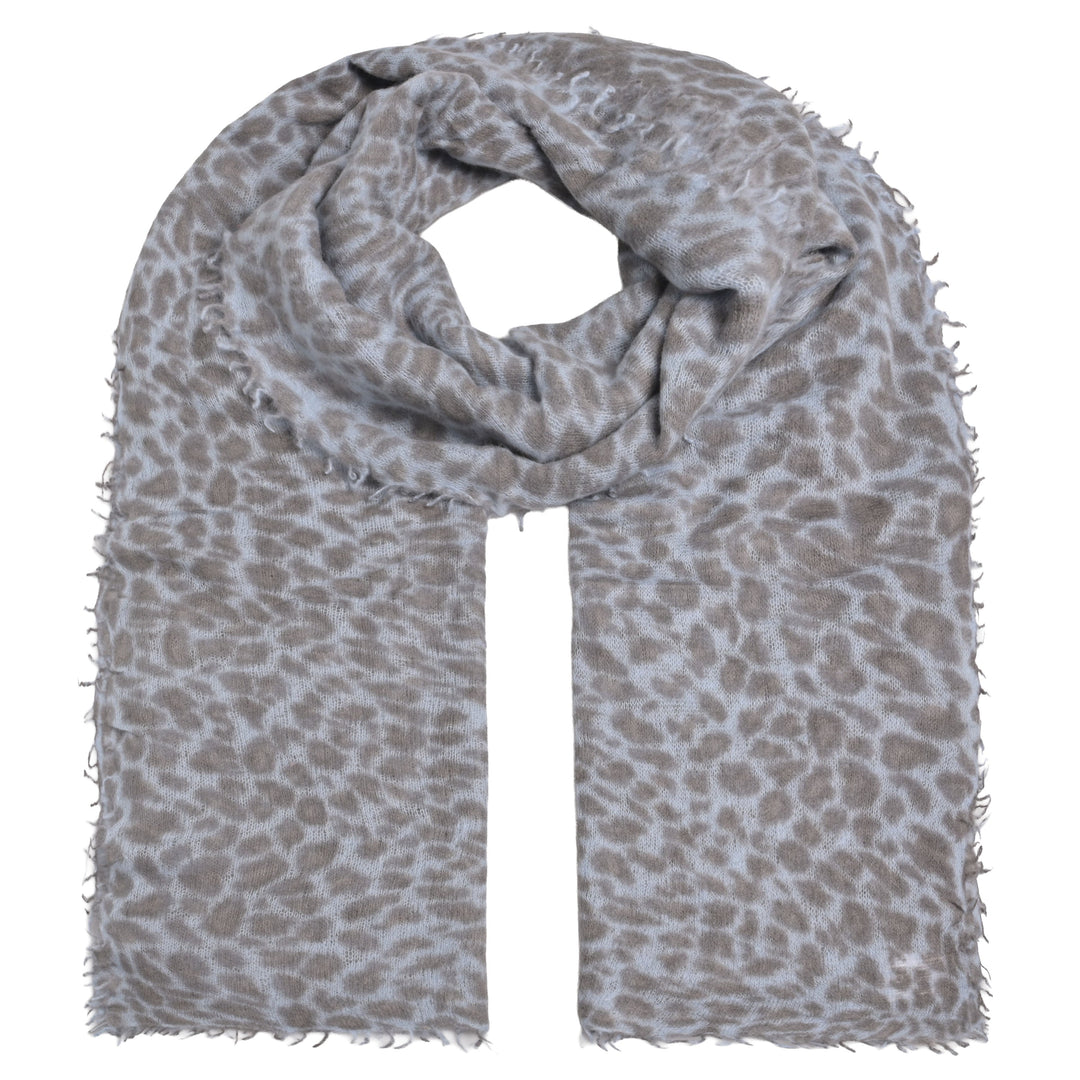Langer Schal aus 100% reinem Kaschmir mit Leomuster für Damen in Hellblau von cute stuff