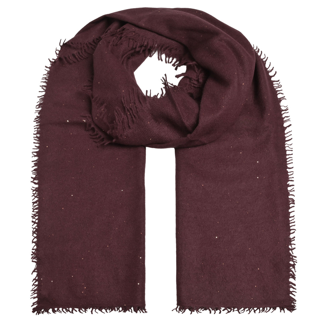 Eleganter Kaschmirschal für Damen aus reinem Kaschmir mit feinen, eingearbeiteten Pailletten in der Farbe Dark Choc mit Fransensaum