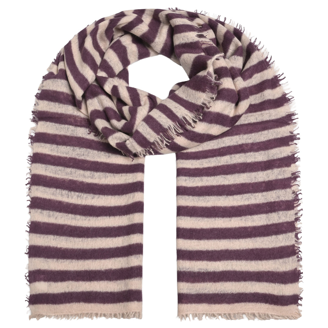 Gestreifter Kaschmirschal Stripe-cs aus 100 % Light Cashmere in Barolo und Creme, 205 × 80 cm