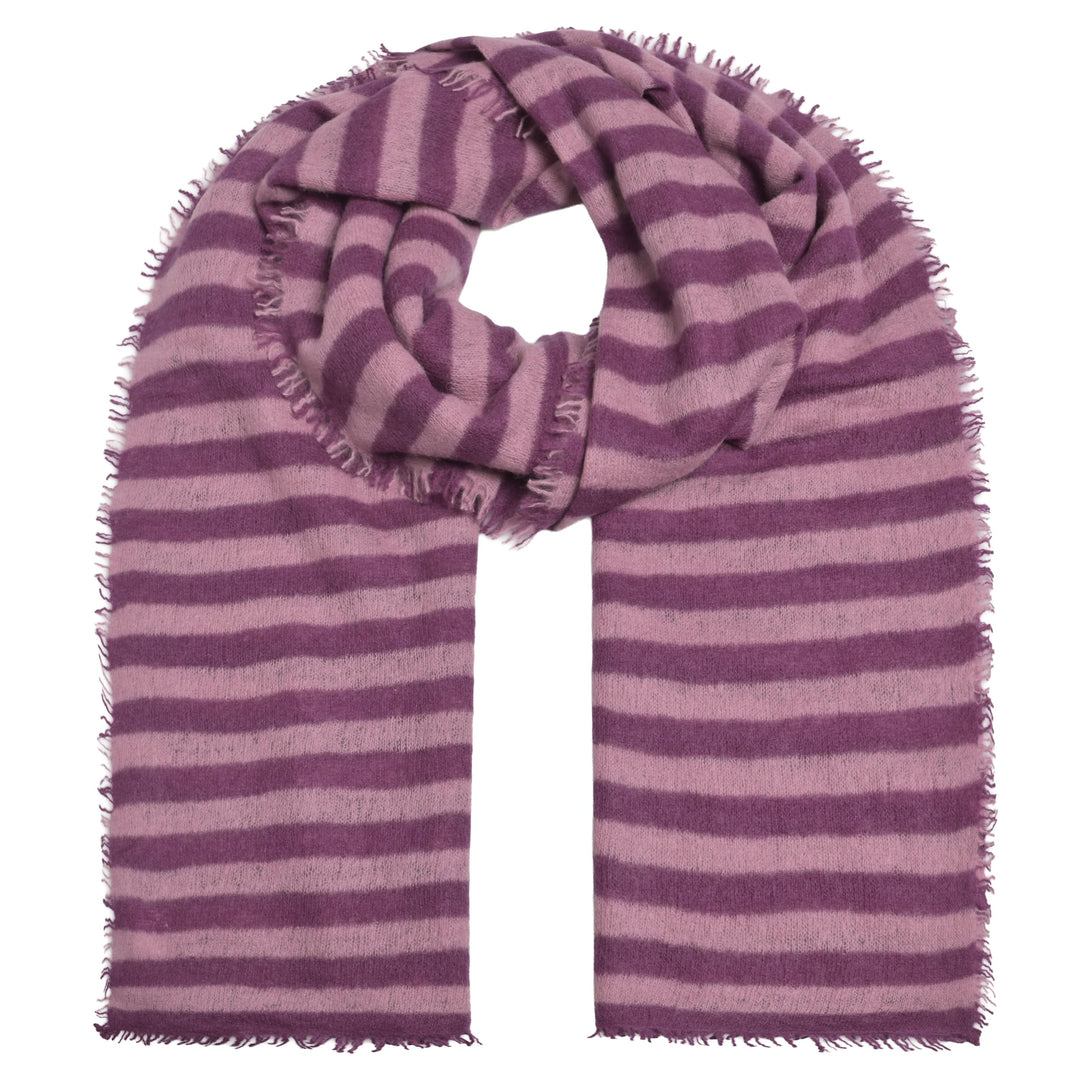 Gestreifter Kaschmirschal Stripe-cs aus 100 % Light Cashmere in Feige und Rosty Rose, 205 × 80 cm