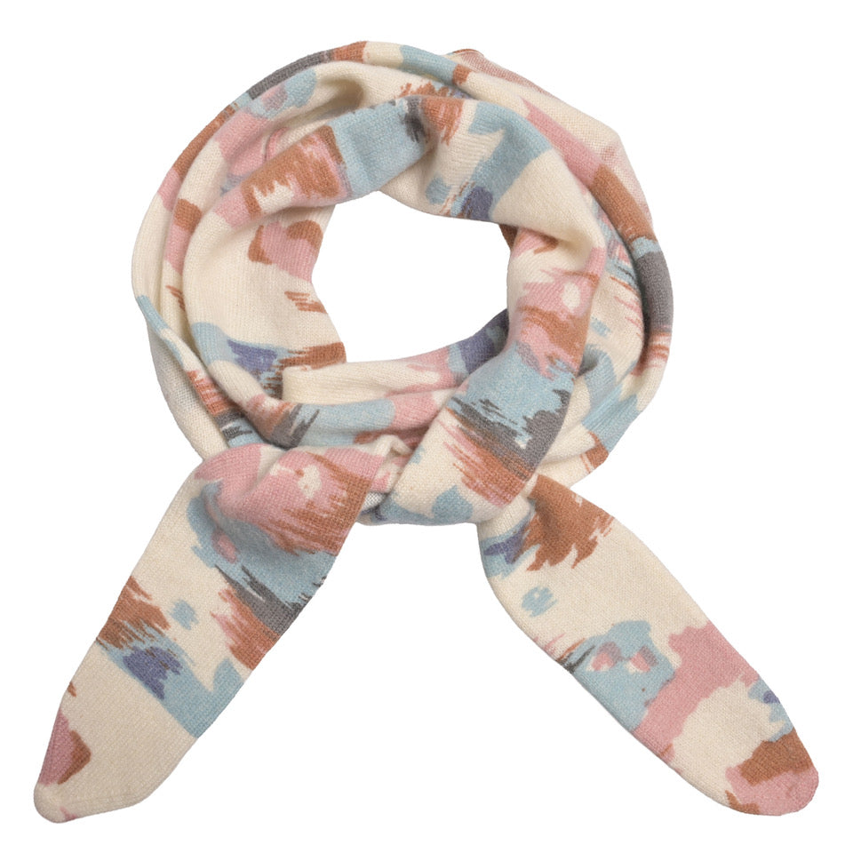 Kaschmir-Windbreaker „Ella“ aus 100 % reinem Kaschmir in Creme mit mehrfarbigem abstraktem Print von cute stuff