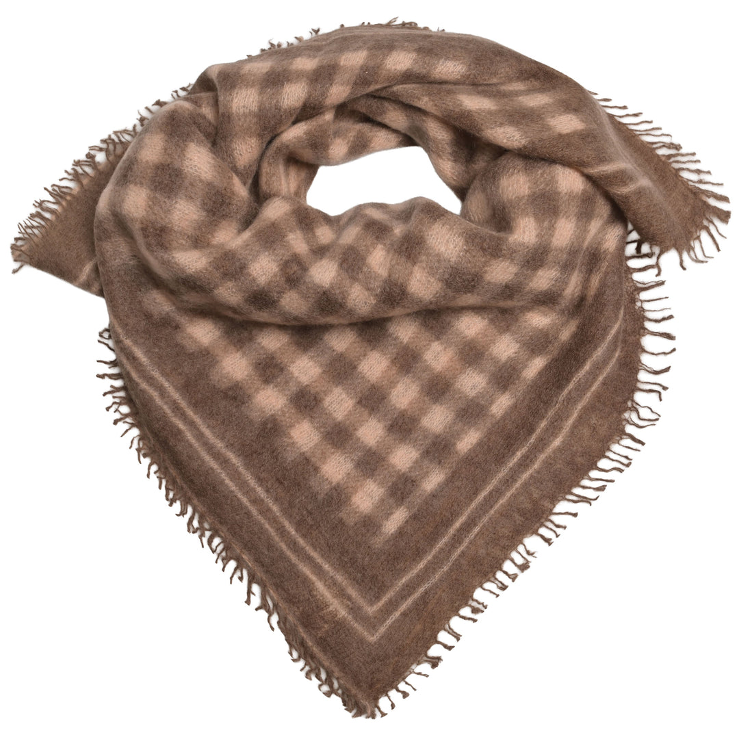 Kaschmir-Bandana „Vichy“ aus 100 % Kaschmir in Bison Brown mit aufgedrucktem Vichy-Karo Streifenmuster in der Größe 65 x 65 cm von cute stuff