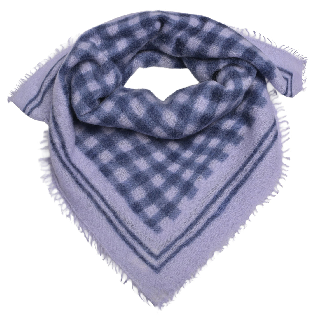 Kaschmir-Bandana „Vichy“ aus 100 % Kaschmir in Blau mit aufgedrucktem Vichy-Karo Streifenmuster in der Größe 65 x 65 cm von cute stuff