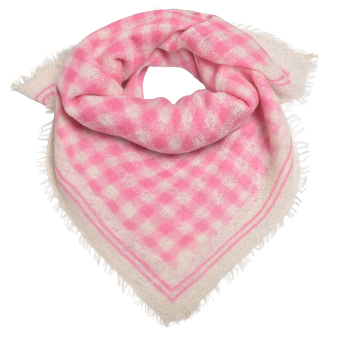 Kaschmir-Bandana „Vichy“ aus 100 % Kaschmir in Hellrosa mit aufgedrucktem Vichy-Karo Streifenmuster in der Größe 65 x 65 cm von cute stuff