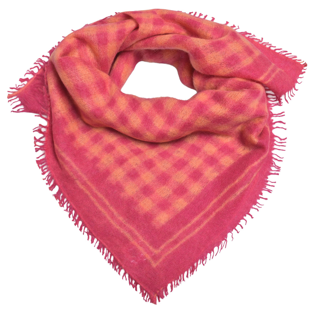 Kaschmir-Bandana „Vichy“ aus 100 % Kaschmir in Pink mit aufgedrucktem Vichy-Karo Streifenmuster in der Größe 65 x 65 cm von cute stuff