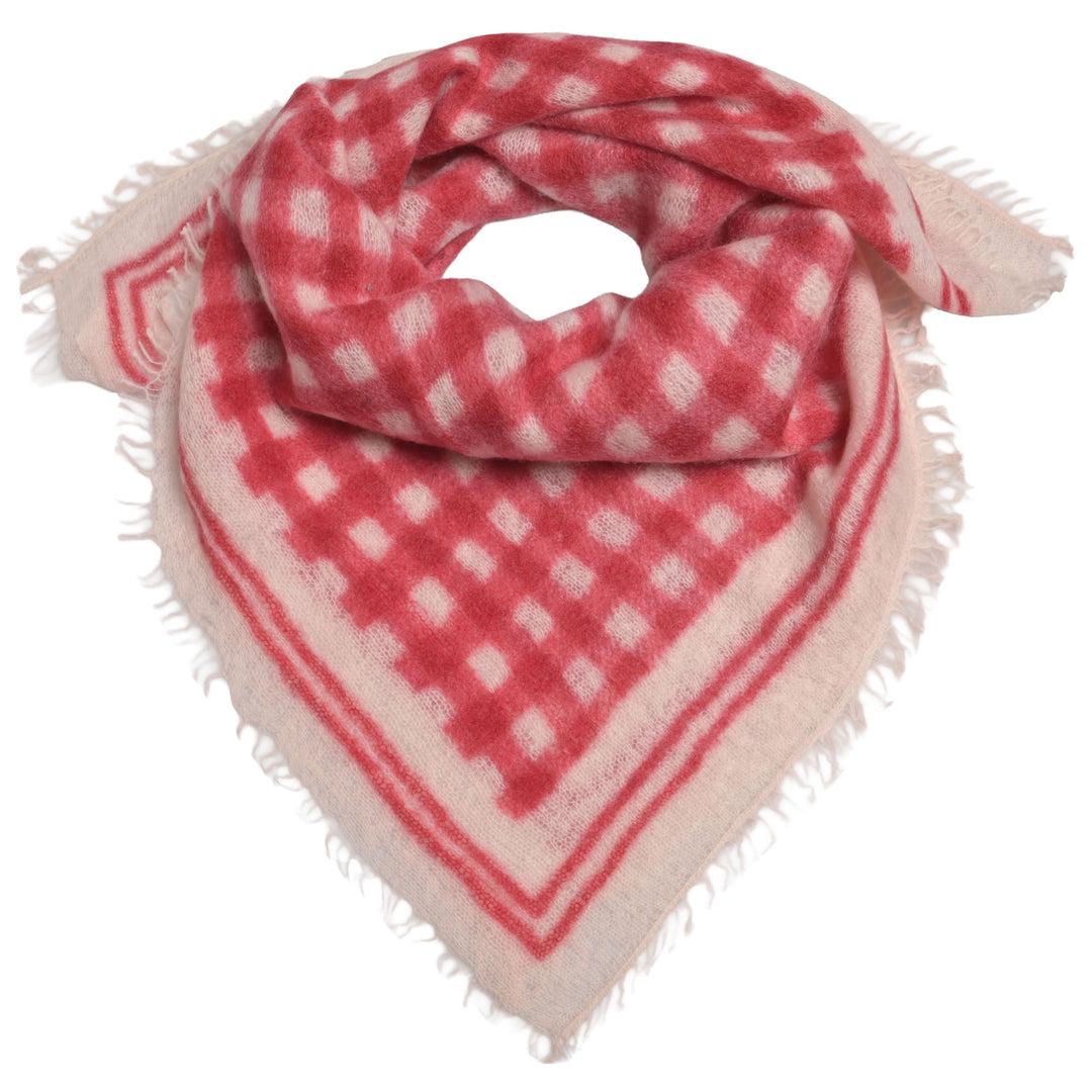Kaschmir-Bandana „Vichy“ aus 100 % Kaschmir  mit aufgedrucktem Vichy-Karo Streifenmuster in Rot und in der Größe 65 x 65 cm von cute stuff