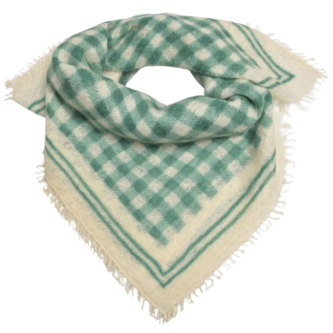Kaschmir-Bandana „Vichy“ aus 100 % Kaschmir in Grün mit aufgedrucktem Vichy-Karo Streifenmuster in der Größe 65 x 65 cm von cute stuff