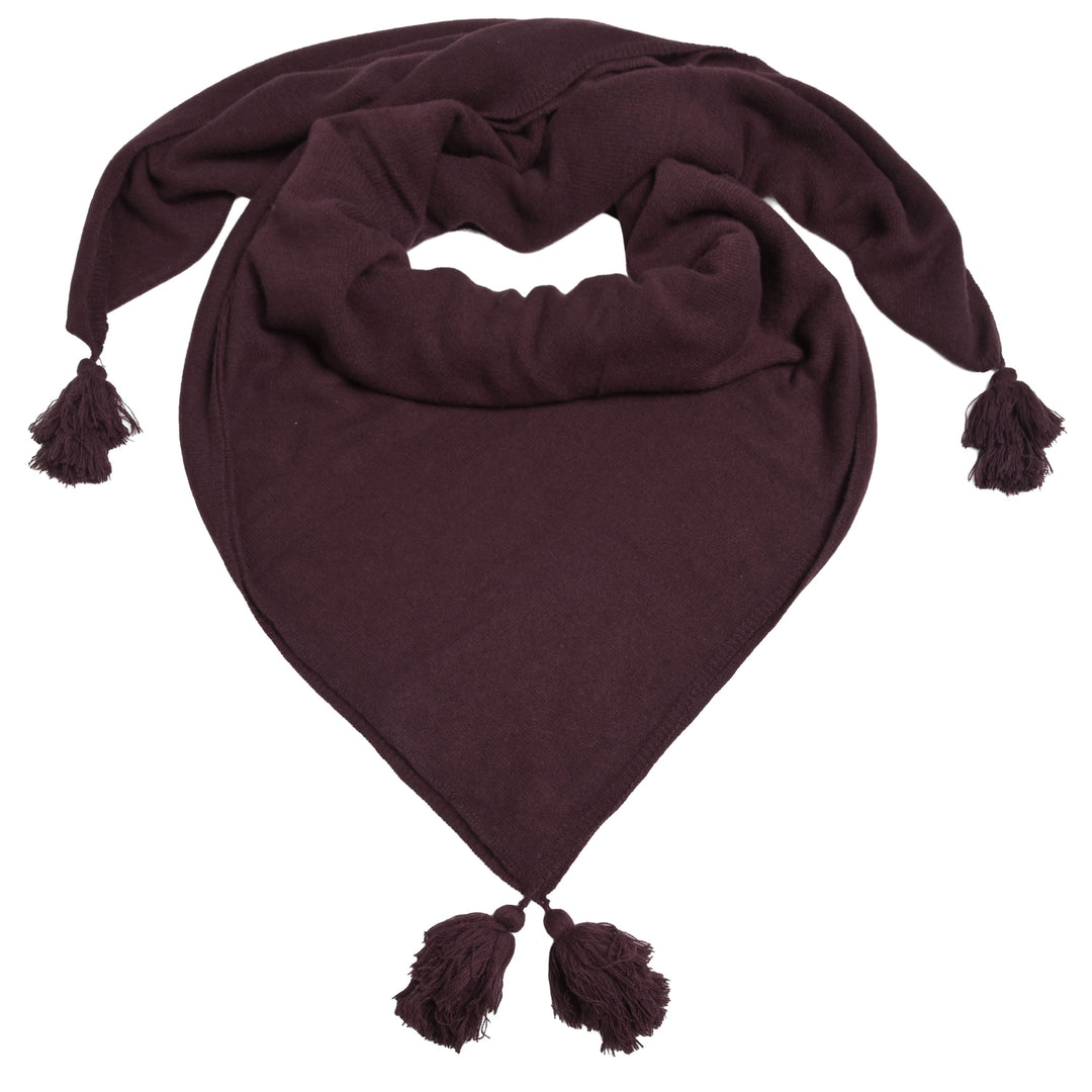  XL-Kaschmirtuch Mia in Barolo aus 100 % Kaschmir, 140 x 140 cm, mit dekorativen Bommeln an allen vier Ecken