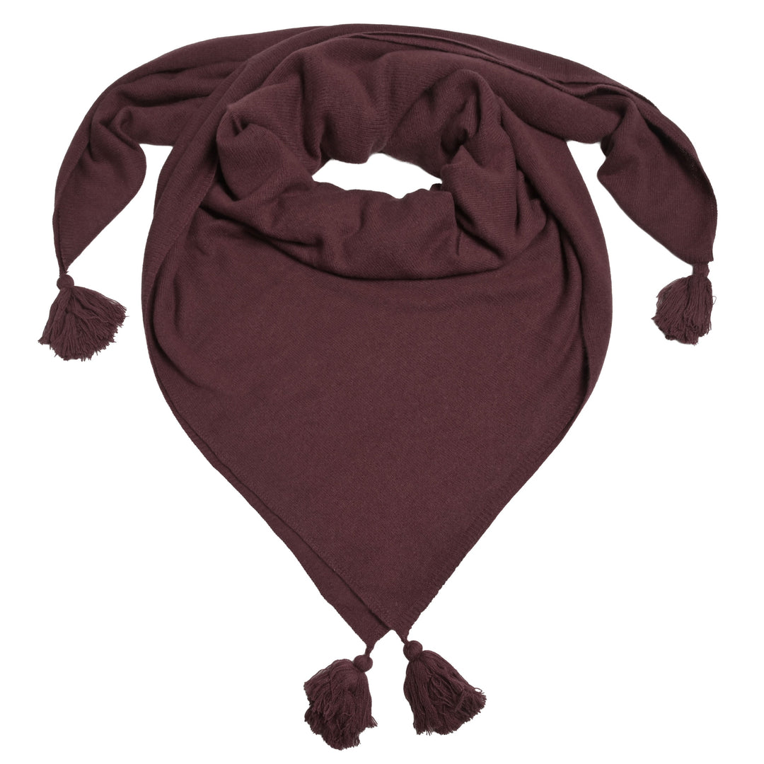  XL-Kaschmirtuch Mia in Dunkelbraun aus 100 % Kaschmir, 140 x 140 cm, mit dekorativen Bommeln an allen vier Ecken