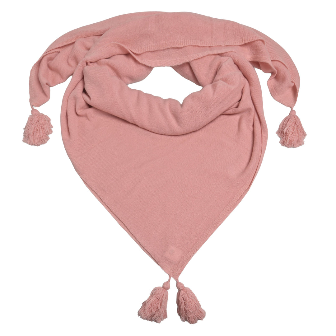  XL-Kaschmirtuch Mia in Puderrosa aus 100 % Kaschmir, 140 x 140 cm, mit dekorativen Bommeln an allen vier Ecken