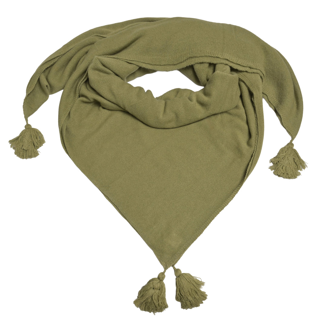  XL-Kaschmirtuch Mia in Tanne aus 100 % Kaschmir, 140 x 140 cm, mit dekorativen Bommeln an allen vier Ecken