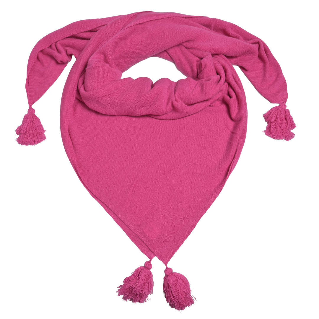  XL-Kaschmirtuch Mia in Wild Berry (Pink) aus 100 % Kaschmir, 140 x 140 cm, mit dekorativen Bommeln an allen vier Ecken