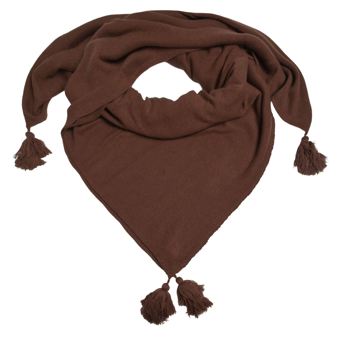  XL-Kaschmirtuch Mia in Bison Brown aus 100 % Kaschmir, 140 x 140 cm, mit dekorativen Bommeln an allen vier Ecken
