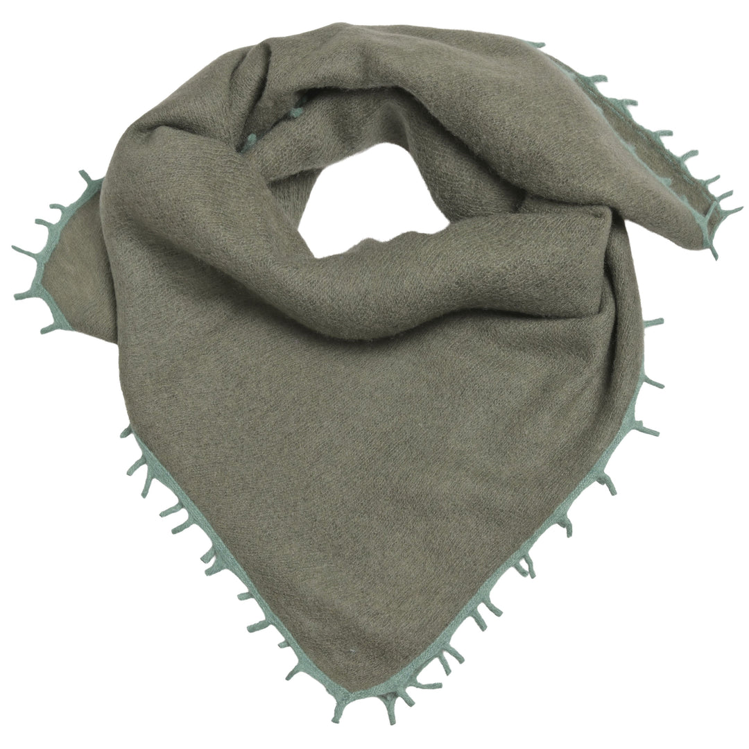 Kaschmir-Bandana in Olivgrün Dunkel für Damen mit Fransen in der Farbe Grün, 65 x 65 cm, vielseitig tragbares Halstuch aus 100% reinem Kaschmir von cute stuff,