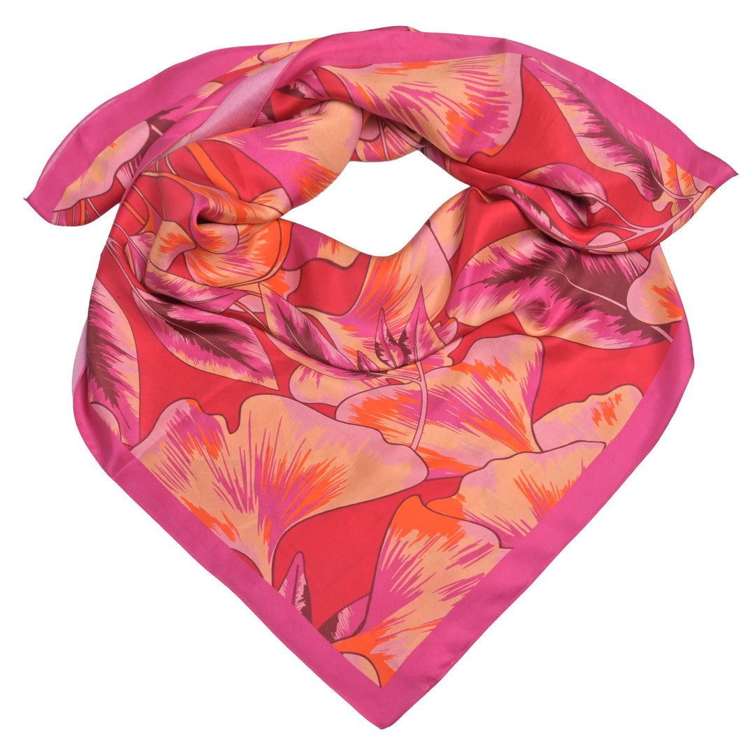 Quadratisches Tuch 110x110 cm mit Blumen-Design aus 100% reiner Seide für Damen in der Farbe Wild Berry Pink von cute stuff