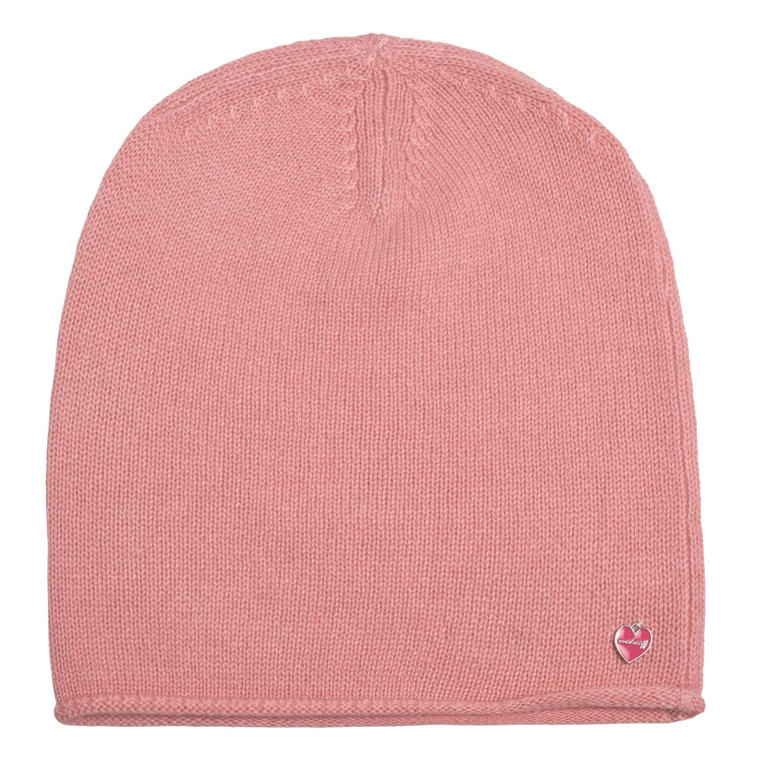 Rosafarbene Kaschmir-Beanie Mia aus 100 % reinem Kaschmir mit lockerem Sitz und gerolltem Abschluss