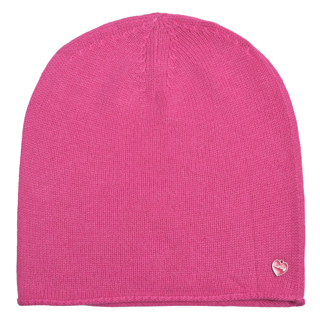 Pinke Kaschmir-Beanie Mia aus 100 % reinem Kaschmir mit lockerem Sitz und gerolltem Abschluss