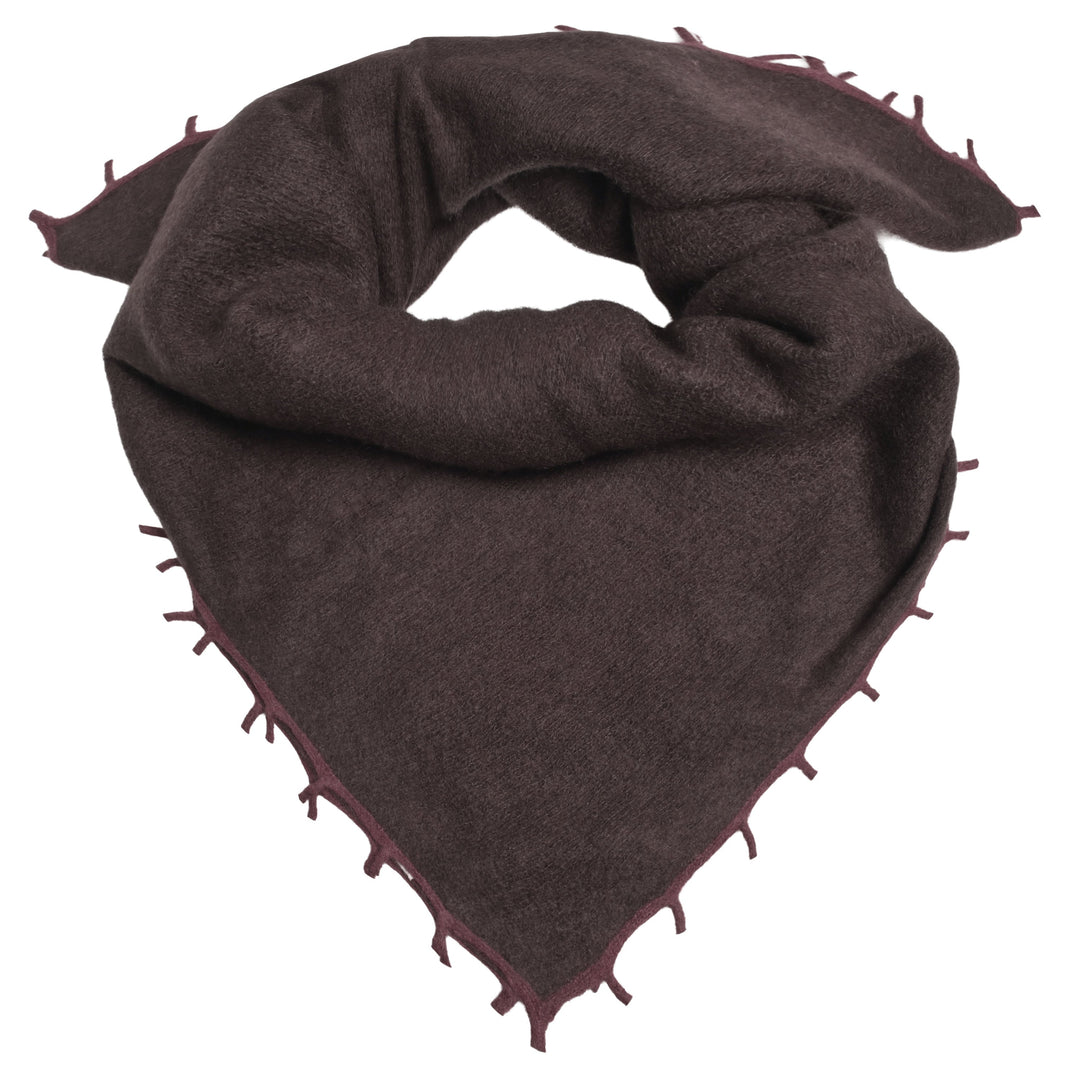 Kaschmir-Bandana in Dunkelbraun für Damen mit Fransen in der Farbe Braun, 65 x 65 cm, vielseitig tragbares Halstuch aus 100% reinem Kaschmir von cute stuff,