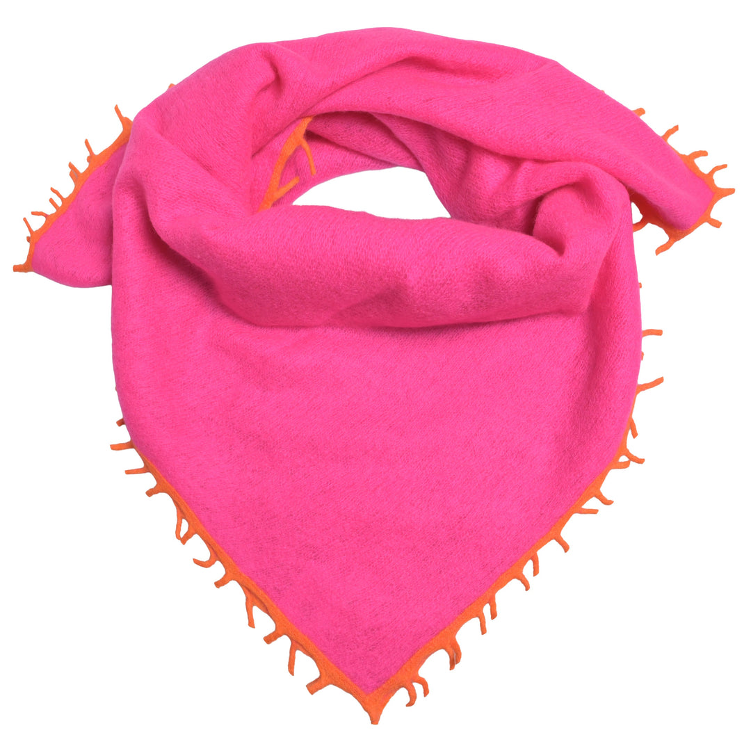 Kaschmir-Bandana in Neonpink für Damen mit Fransen in der Farbe Neonorange, 65 x 65 cm, vielseitig tragbares Halstuch aus 100% reinem Kaschmir von cute stuff,