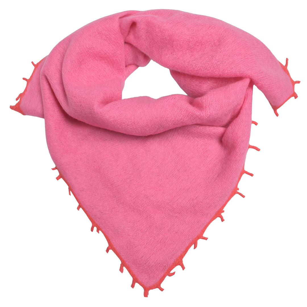 Pinkes Kaschmir-Bandana für Damen mit Fransen in der Farbe Koralle, 65 x 65 cm, vielseitig tragbares Halstuch aus 100% reinem Kaschmir von cute stuff,