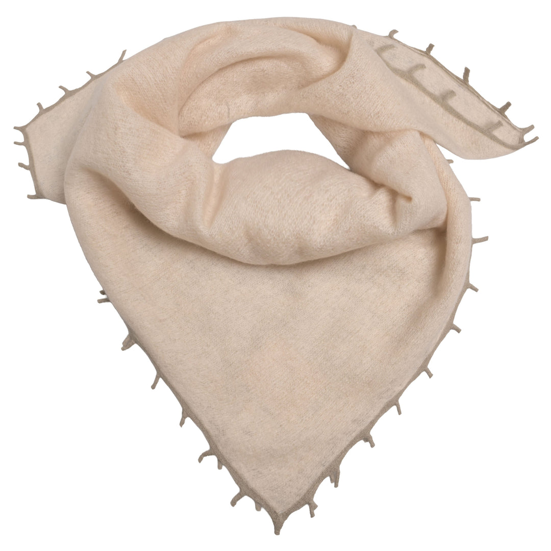 Kaschmir-Bandana in Wollweiß für Damen mit Fransen in der Farbe Beige, 65 x 65 cm, vielseitig tragbares Halstuch aus 100% reinem Kaschmir von cute stuff,