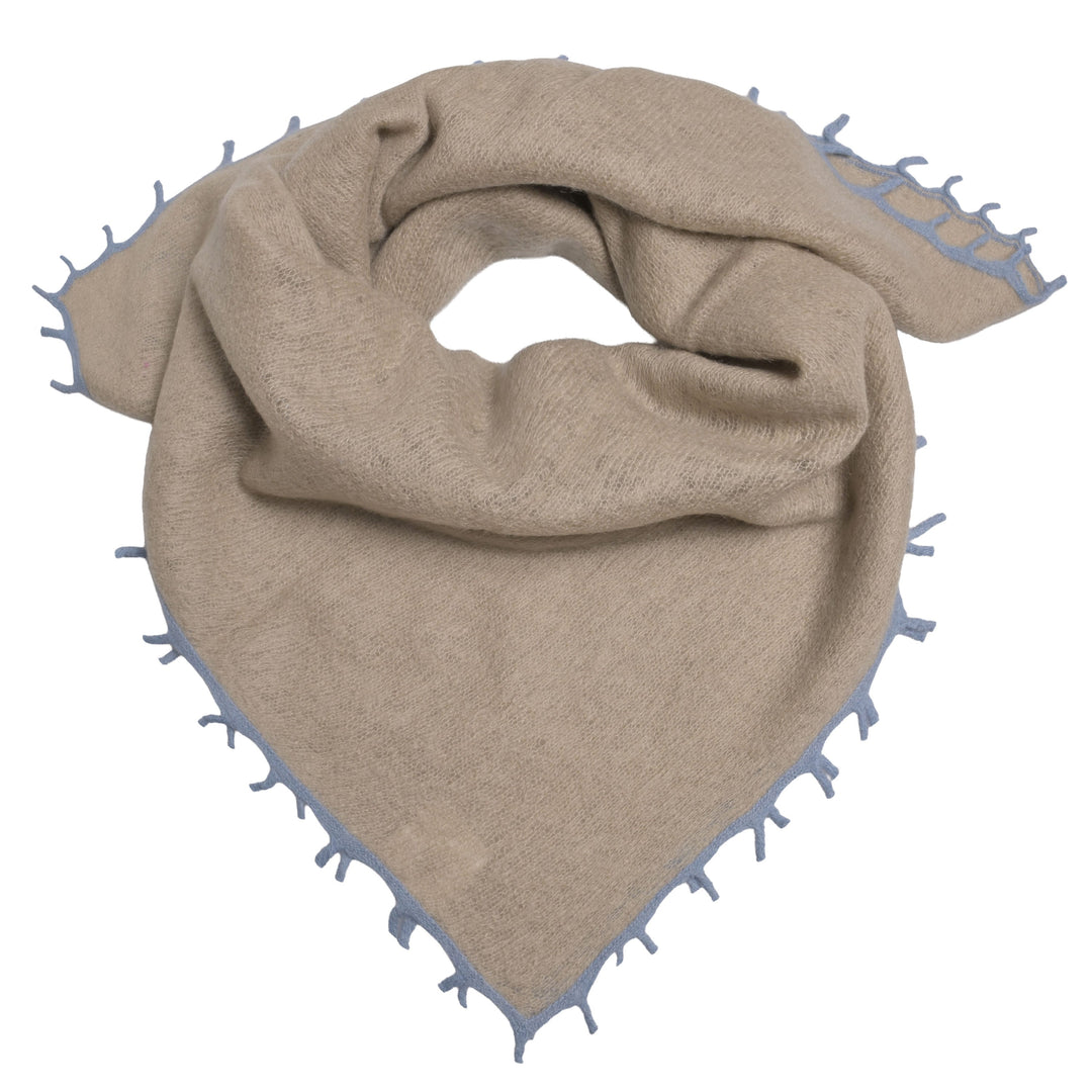 Kaschmir-Bandana in Taupe (Beige) für Damen mit Fransen in der Farbe Denim Blau, 65 x 65 cm, vielseitig tragbares Halstuch aus 100% reinem Kaschmir von cute stuff,