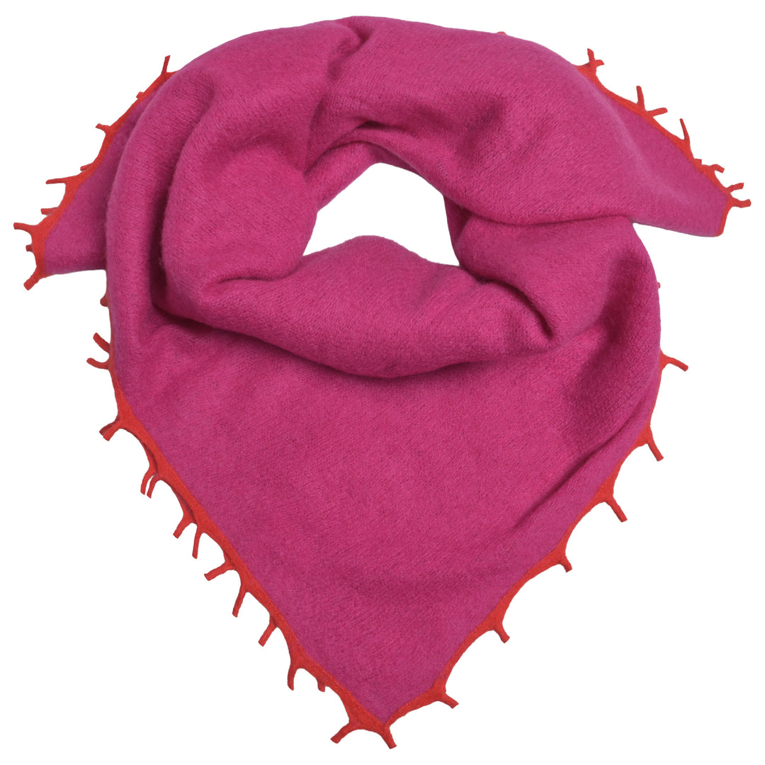 Kaschmir-Bandana in Wild Berry für Damen mit Fransen in der Farbe Chillirot, 65 x 65 cm, vielseitig tragbares Halstuch aus 100% reinem Kaschmir von cute stuff,