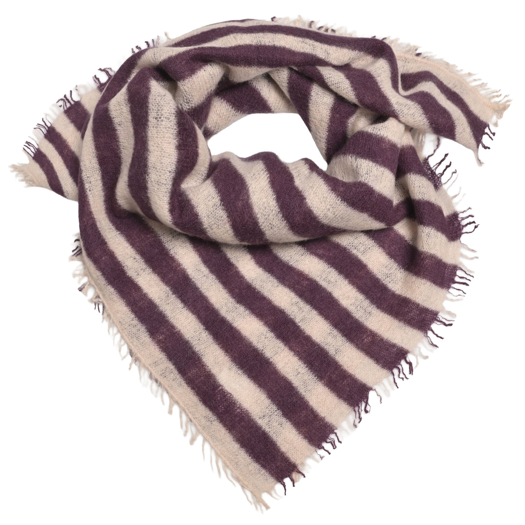 Quaratisches Kaschmir-Bandana mit Streifen und kleinen Fransen aus 100% Light Cashmere in Barolo