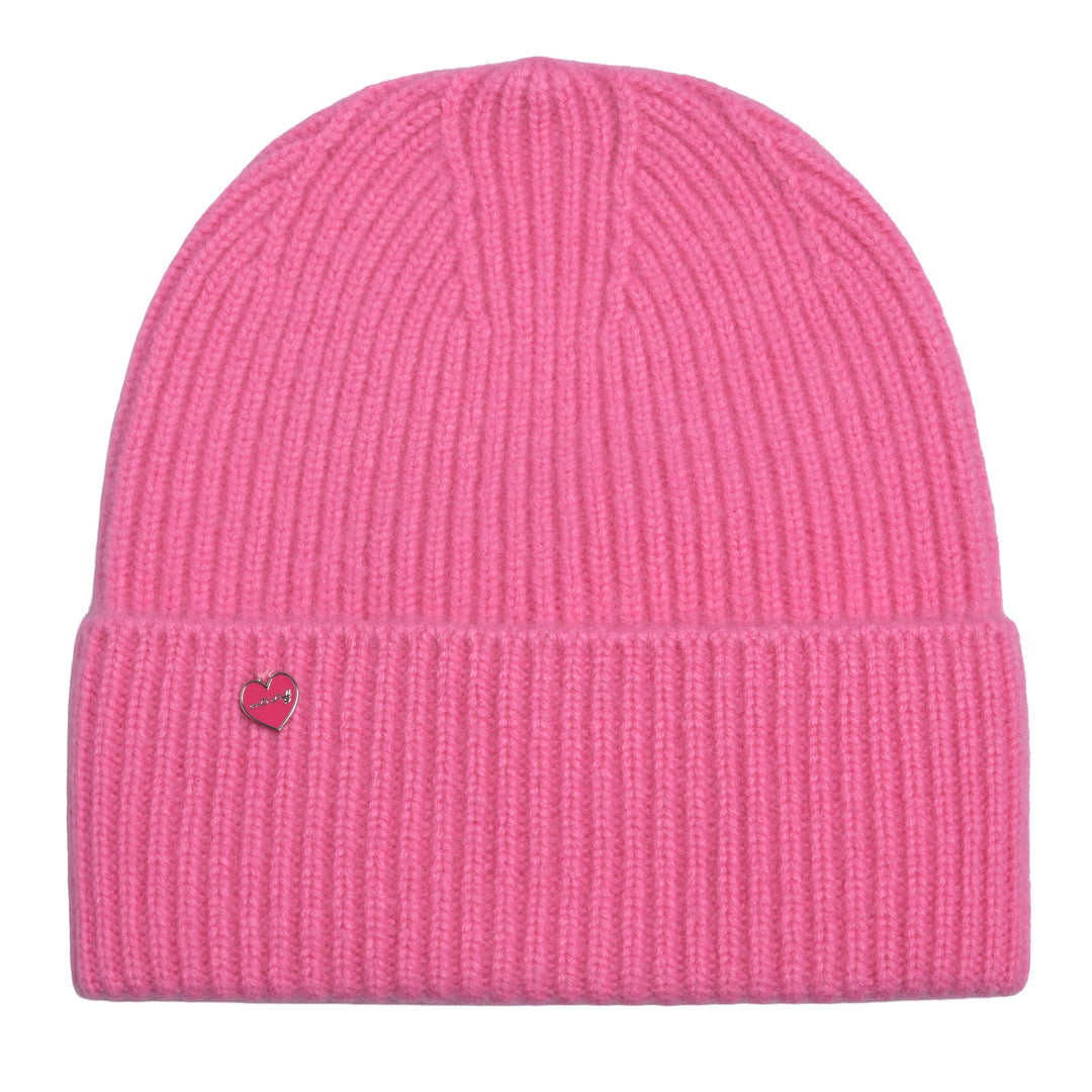 Damen Kaschmirmütze in Pink aus 100 % Cashmere mit Aufschlag und kleinem Herz-Detail von cute stuff 