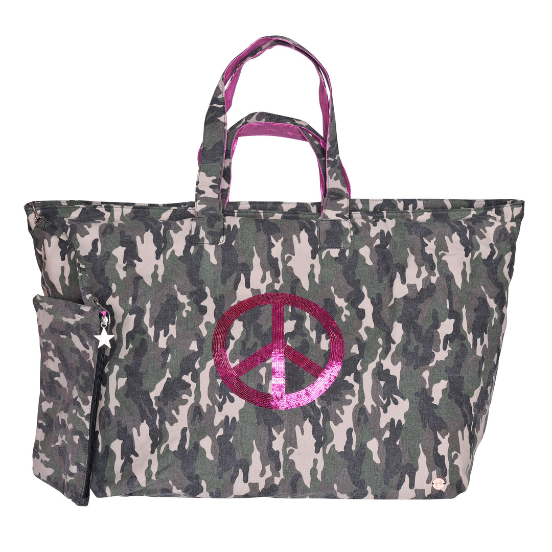 XXL Shopper Camouflage-cs mit Peace-Zeichen in Neonpink