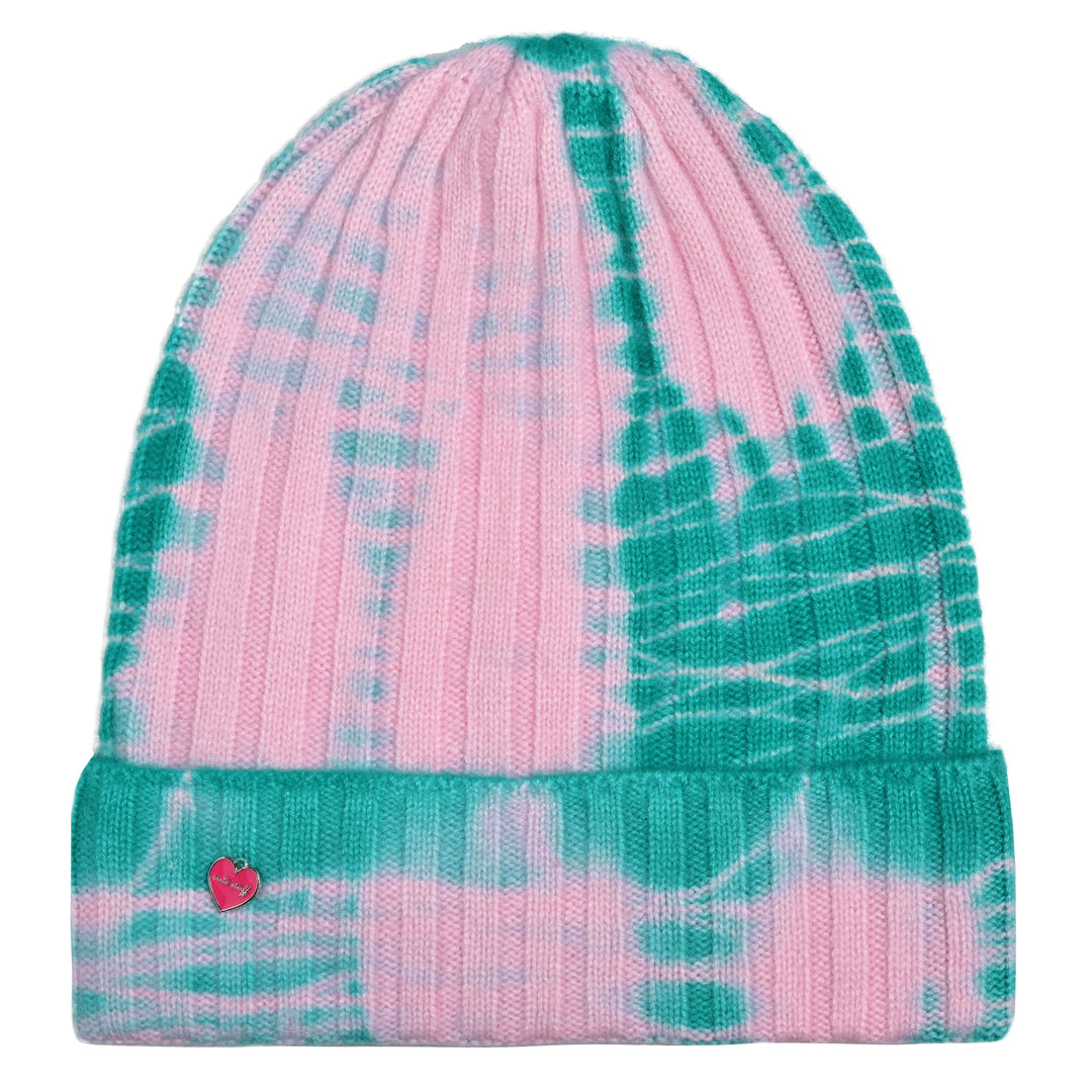 Cashmere Mütze Batik-cs mit Fold in Rosa-Neongrün
