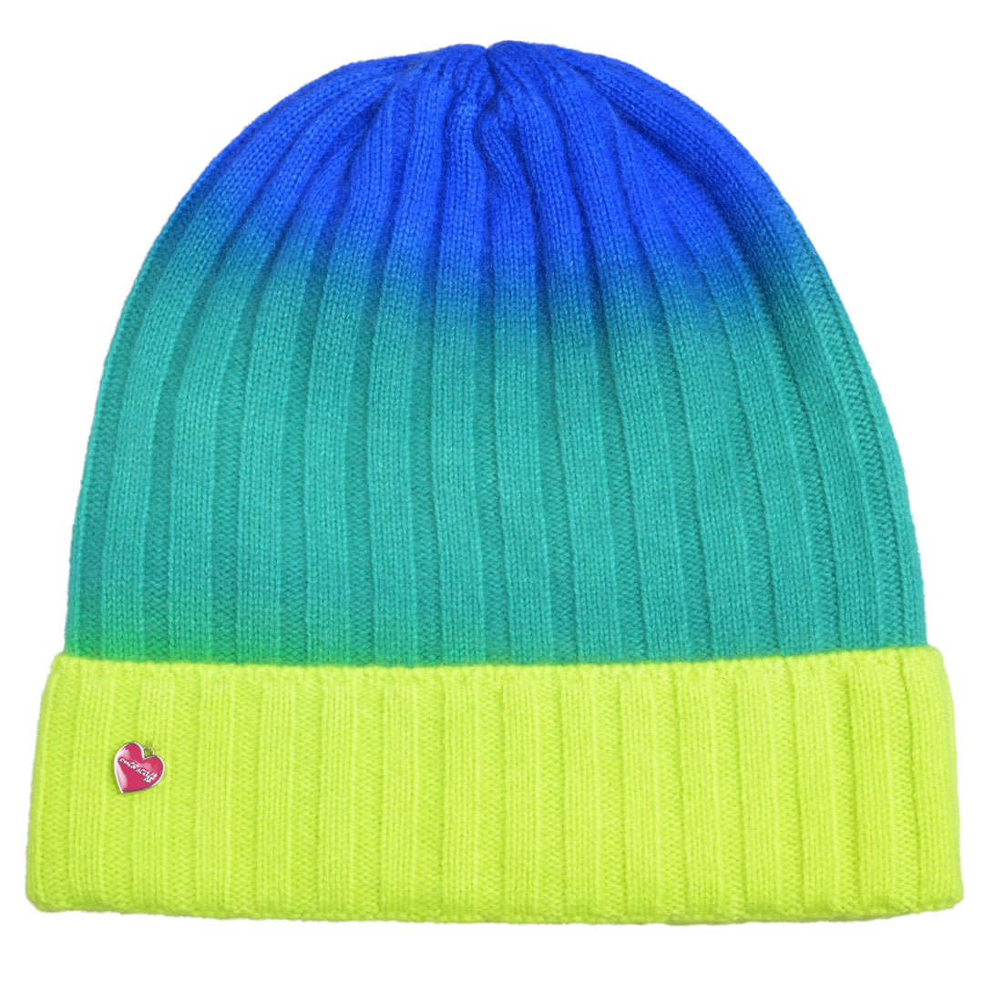 Cashmere Mütze Tabita-cs mit Farbverlauf in Neonblau