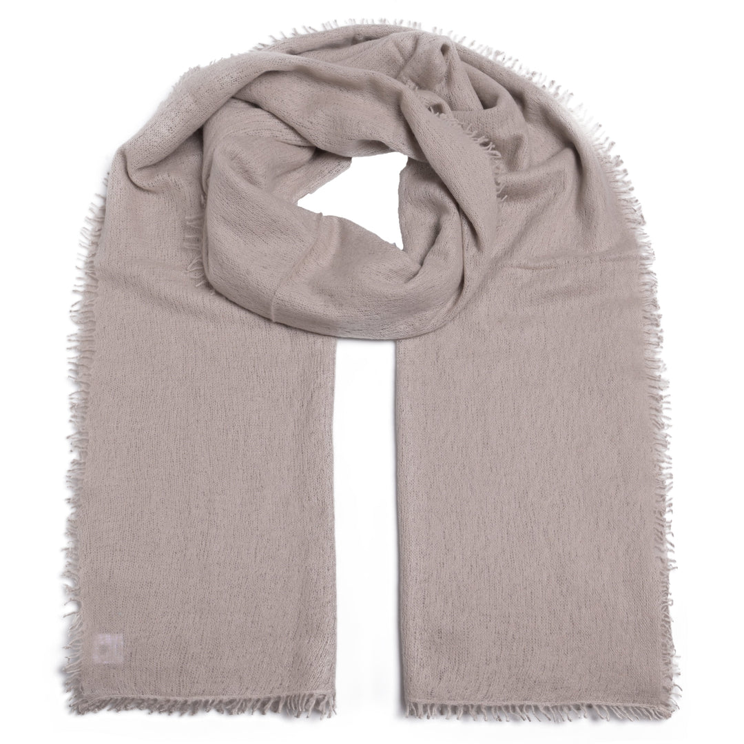Einfarbiger Light Cashmere Schal für Damen und Herren aus 100 % Kaschmir in der Farbe Ice (Beige) von cute stuff. Größen 80 × 205 cm und 160 x 60 cm
