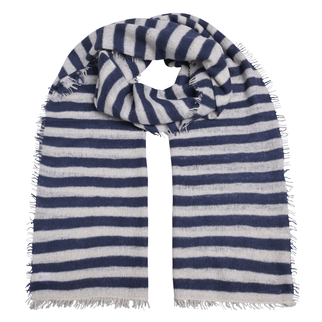 Cashmere Schal Stripe-cs in Nachtblau und Weiß
