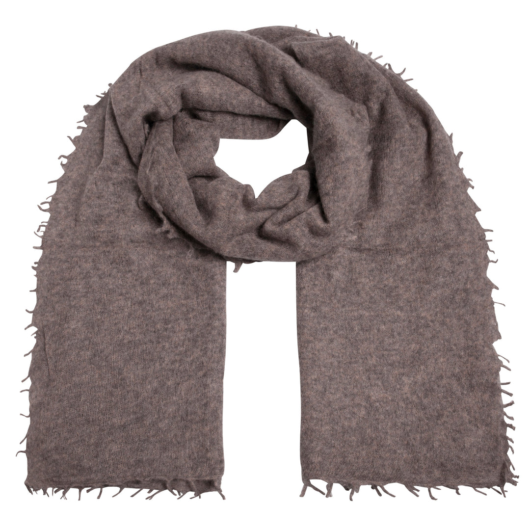 Weicher und besonders fluffiger Kaschmirschal für Damen und Herren von cute stuff mit dezenten Fransen, gestrickt und gefilzt, Light Cashmere in der Farbe Coffee Melange, Braun meliert