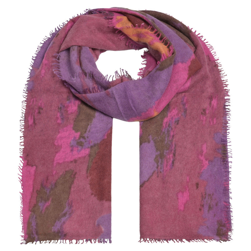Kaschmir-Schal „Abstract-cs“ aus 100 % Kaschmir mit kleinen Fransen in Kronjuwel und mehrfarbigem abstraktem Print von cute stuff