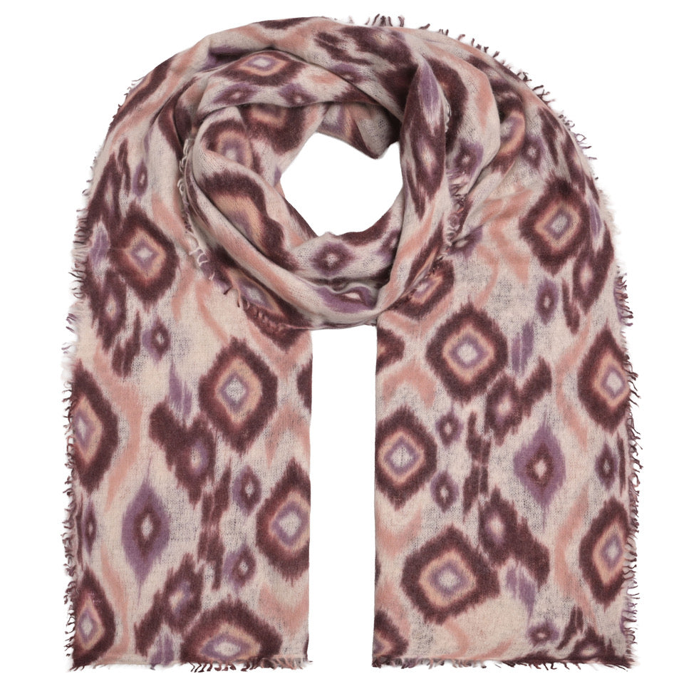 Kaschmir-Schal „Ikat-cs“ aus 100 % Kaschmir in Creme mit geometrischem Ikat-Muster, Rauten und kleinen Fransen von cute stuff