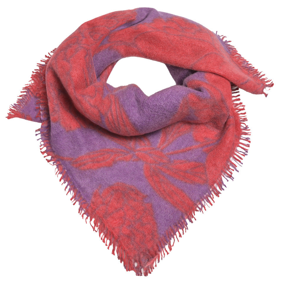 Kaschmir-Bandana „Dahlia-cs“ aus 100 % Kaschmir mit kleinen Fransen in Kronjuwel und mehrfarbigem Blumenprint von cute stuff