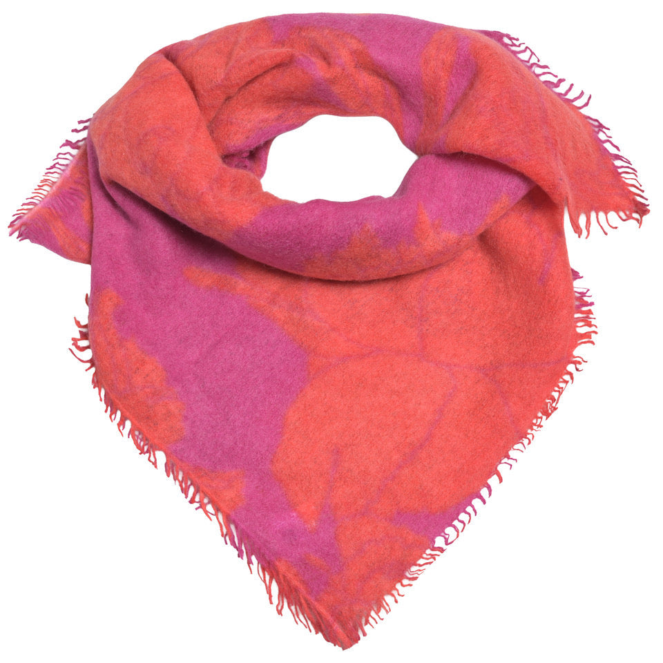 Kaschmir-Bandana „Dahlia-cs“ aus 100 % Kaschmir mit kleinen Fransen in Wild Berry und mehrfarbigem Blumenprint von cute stuff