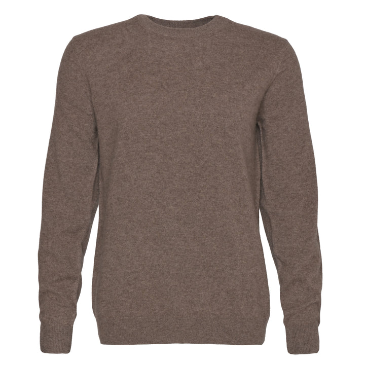 Klassischer Herren-Kaschmirpullover mit Rundhalsausschnitt in Coffee Melange aus 100 % Kaschmir