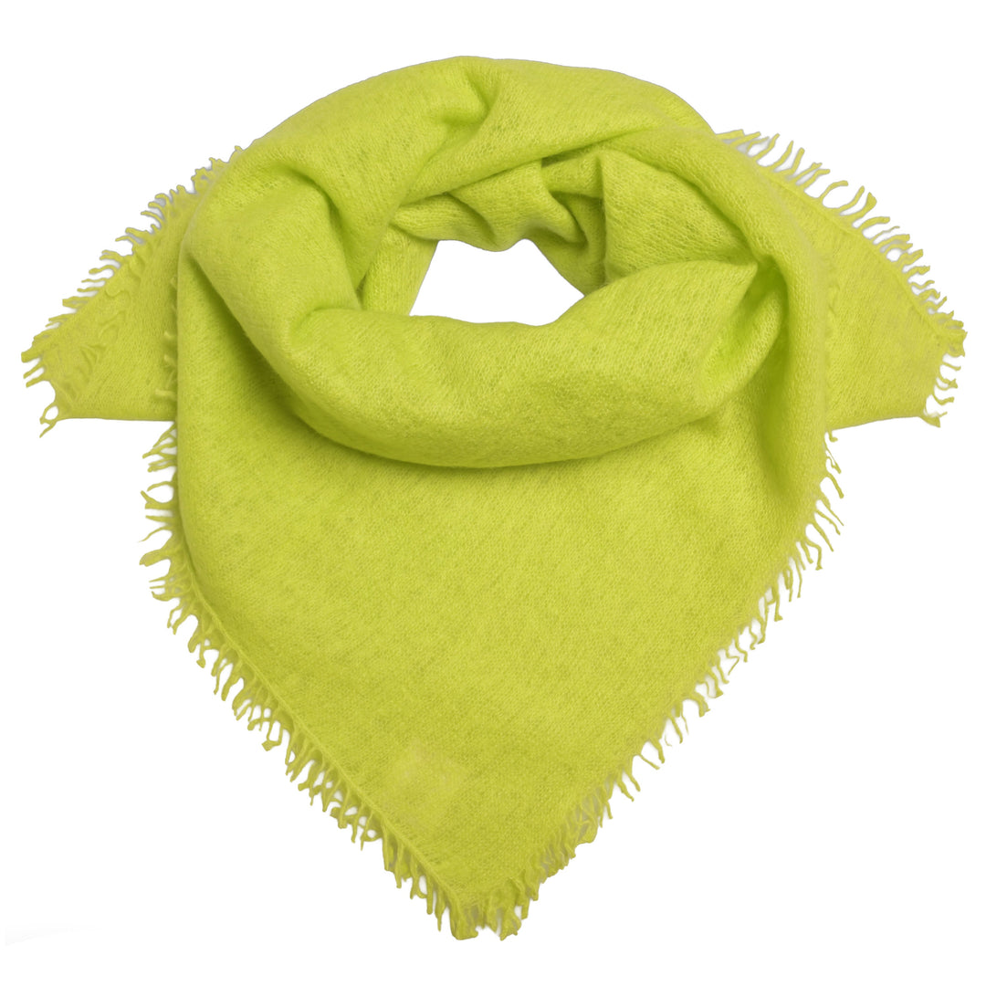 Softes Kaschmirtuch in der Größe 65 x 65 cm mit dezenten Fransen aus 100% reinem Kaschmir, handmade in Nepal, Farbe: Limepunch