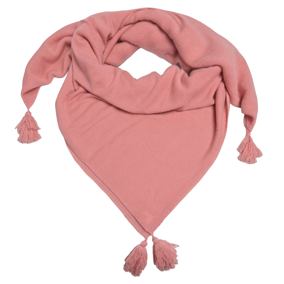  XL-Kaschmirtuch Mia in Misty Pink aus 100 % Kaschmir, 140 x 140 cm, mit dekorativen Bommeln an allen vier Ecken
