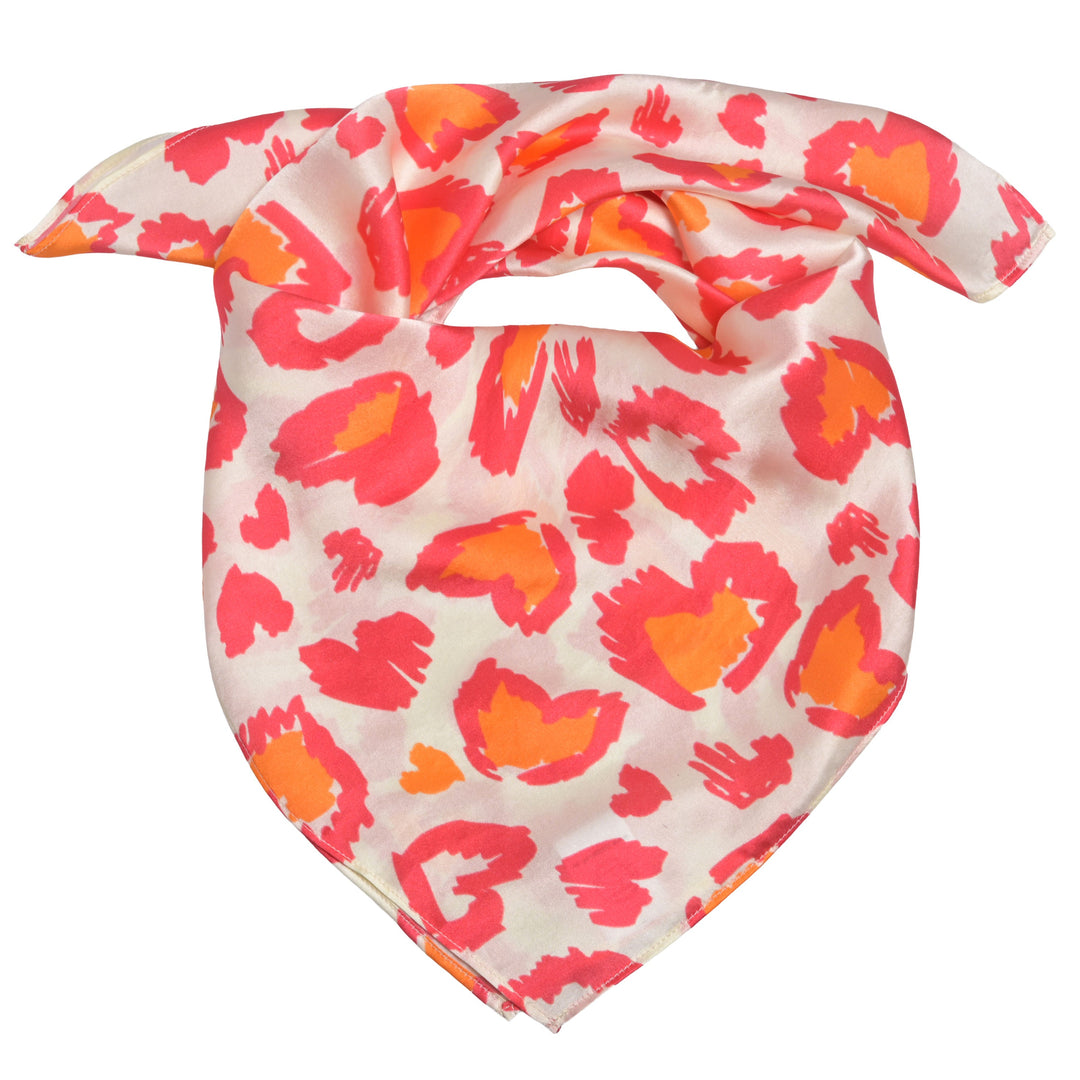 Quadratisches Halstuch 65x65 cm mit Leoheart‑Print aus 100% reiner Seide für Damen in Champagner