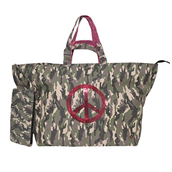 XXL Shopper Camouflage-cs mit Peace-Zeichen in Neonpink