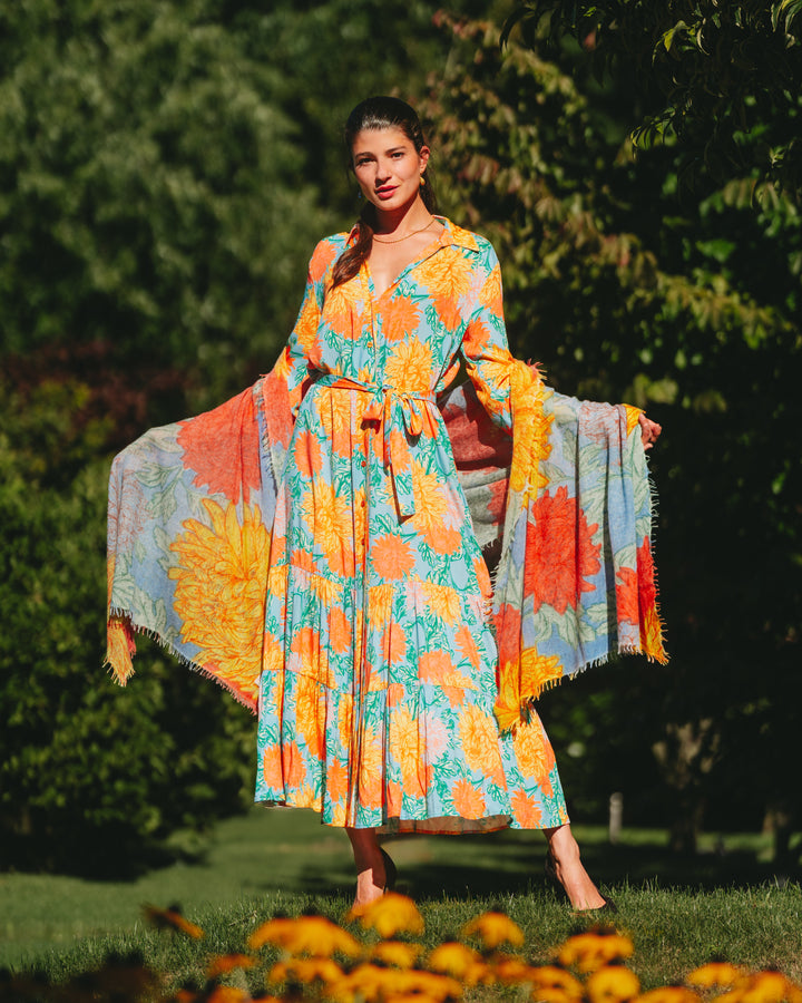 Kleid Lolay-cs mit Dahlia-Print in Sunflower